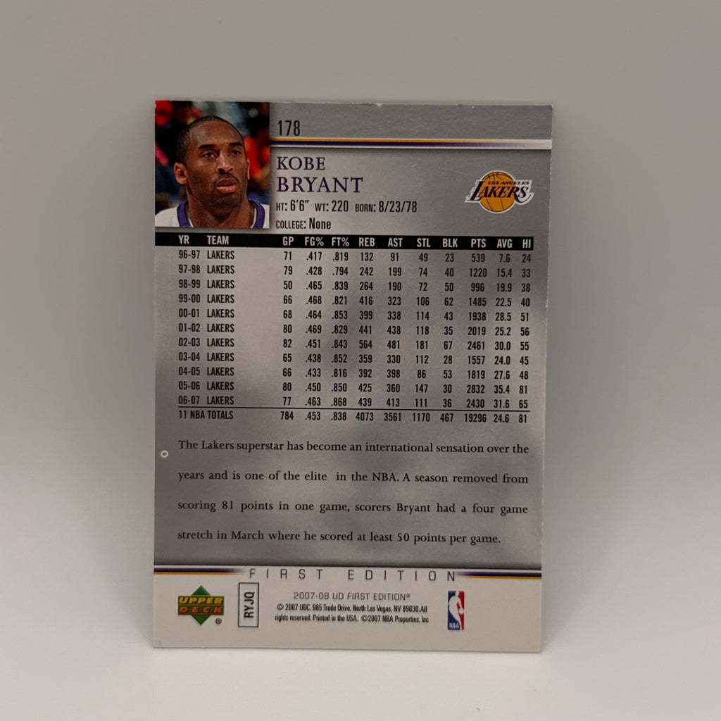 KOBE BRYANT #178 2007-2008 UPPER DECKER COLLECTIVE CARD